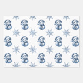 Blauwe Sneeuwmannen Kerst Inpakpapier Vel (Voorkant 3)
