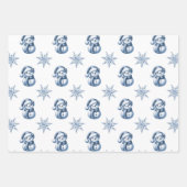 Blauwe Sneeuwmannen Kerst Inpakpapier Vel (Voorkant)