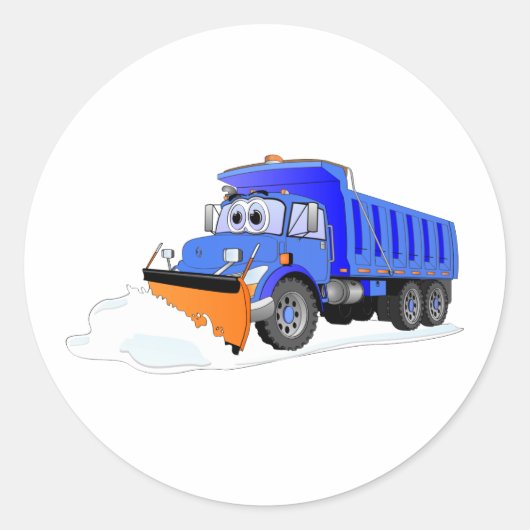 Blauwe sneeuwploeg Cartoon dump truck Ronde Sticker (Voorkant)