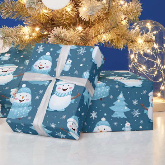 Blauwe sneeuwpop Kerstmis cadeau inpakpapier (Feestdagen)