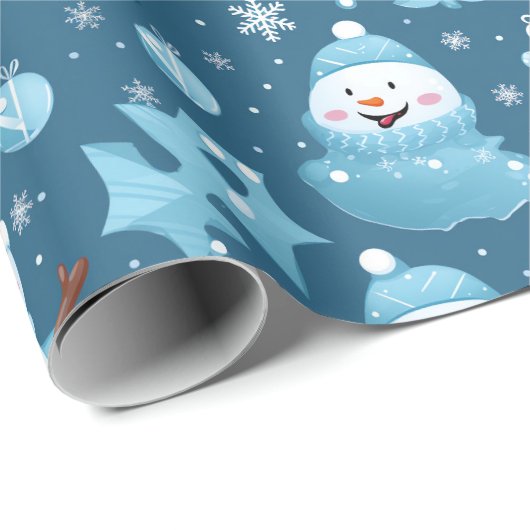 Blauwe sneeuwpop Kerstmis cadeau inpakpapier (Rol Hoek)