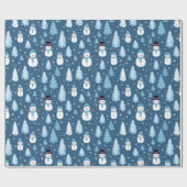 Blauwe sneeuwpop Kerstmis cadeau inpakpapier (Vlak)