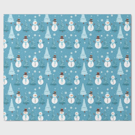 Blauwe sneeuwpoppen kerstboom Kinder patrooncadeau Cadeaupapier (Vlak)