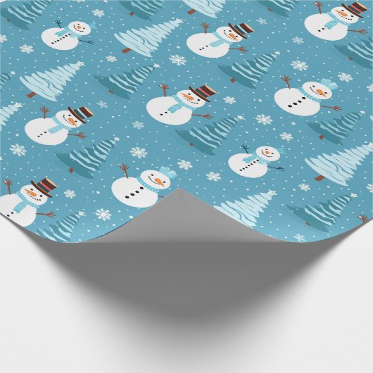 Blauwe sneeuwpoppen kerstboom Kinder patrooncadeau Cadeaupapier (Hoek)