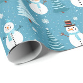 Blauwe sneeuwpoppen kerstboom Kinder patrooncadeau Cadeaupapier (Rol Hoek)