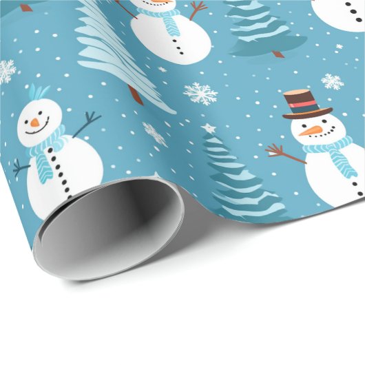 Blauwe sneeuwpoppen kerstboom Kinder patrooncadeau Cadeaupapier (Rol Hoek)
