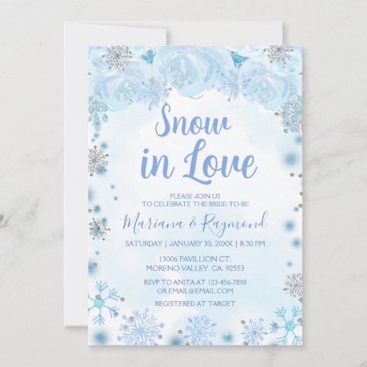 Blauwe sneeuwsneeuwsneeuw in liefdeskoppels kaart (Voorkant)