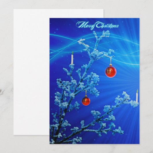 Blauwe sneeuwstars Balls - Merry Kerstmis Feestdagenkaart (Voorkant / Achterkant)