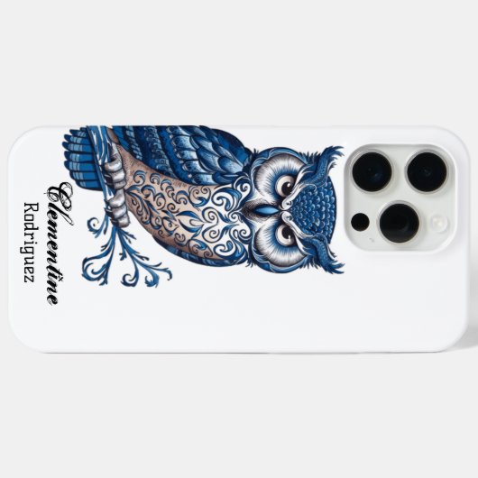 Blauwe sneeuwuil houtsnijwerk Case-Mate iPhone case (Achterkant (horizontaal))