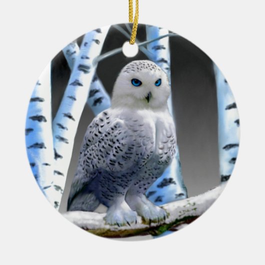 Blauwe sneeuwuil keramisch ornament (Voorkant)