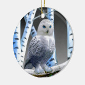 Blauwe sneeuwuil keramisch ornament (Links)