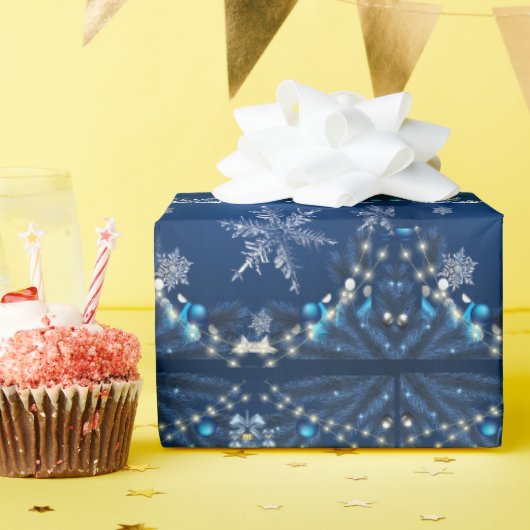 Blauwe Sneeuwval Kerstverpakking Cadeaupapier (Verjaardagsfeest)