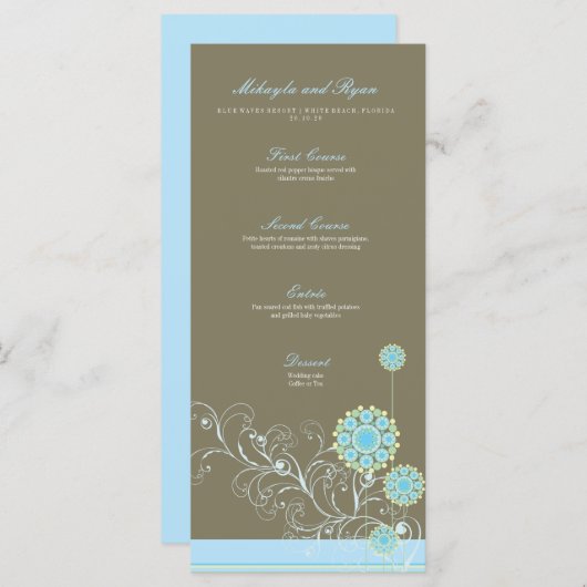 Blauwe sneeuwvloeren Elegant Whimsical Wedding Menu (Voorkant / Achterkant)