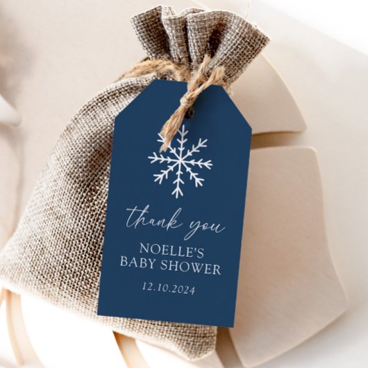 Blauwe Sneeuwvlok Baby Shower Cadeaulabel