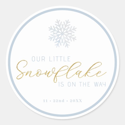 Blauwe Sneeuwvlok Baby Shower Favor Sticker (Voorkant)