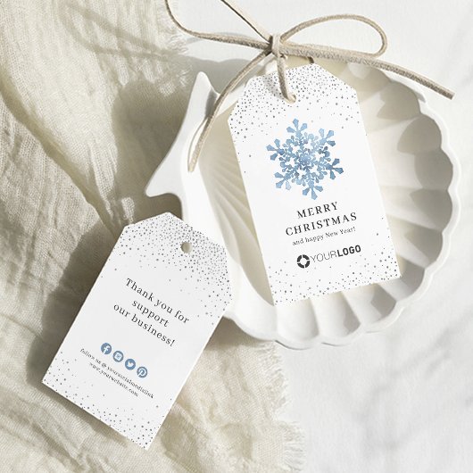 Blauwe sneeuwvlok bedrijf logo Christmas Cadeaulabel