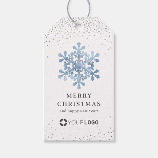 Blauwe sneeuwvlok bedrijf logo Christmas Cadeaulabel (Voorkant)