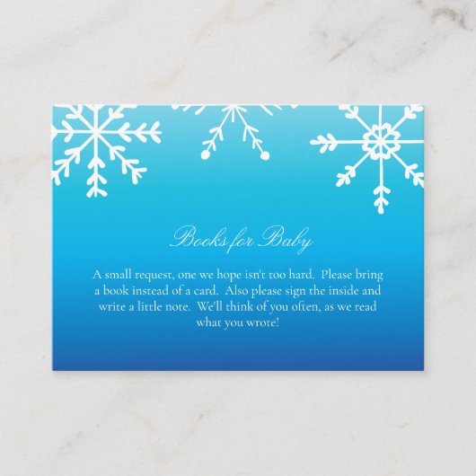 Blauwe sneeuwvlok boeken voor Baby shower spel Informatiekaartje (Voorkant)