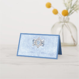 Blauwe Sneeuwvlok Broche Vakantie Tafel Plaats Kaa Plaatskaartje