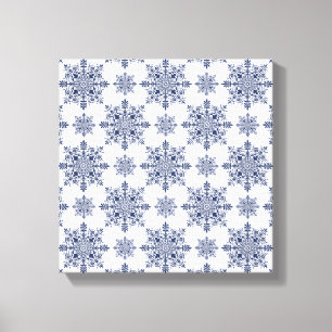 Blauwe Sneeuwvlok Damast Patroon Canvas Afdruk