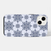 Blauwe Sneeuwvlok Damast Patroon iPhone Hoesje (Achterkant horizontaal)