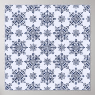 Blauwe Sneeuwvlok Damast Patroon Poster