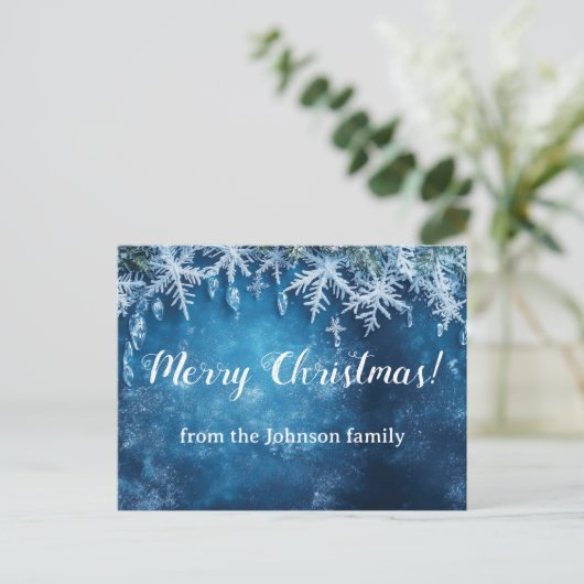 Blauwe sneeuwvlok en ijs Kerstmis ontwerp Briefkaart (Staand voorkant)