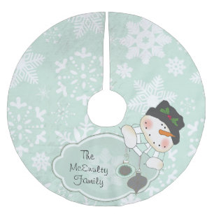 Blauwe sneeuwvlok en Snowman Holiday Tree Skirt Kerstboom Rok