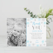 Blauwe Sneeuwvlok Foto 1e Verjaardag Dank u Kaart (Staand voorkant)