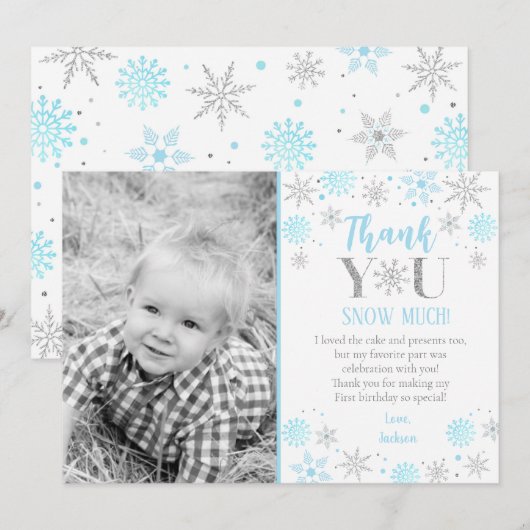 Blauwe Sneeuwvlok Foto 1e Verjaardag Dank u Kaart (Voorkant / Achterkant)
