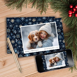 Blauwe Sneeuwvlok Foto Christmas Kaart