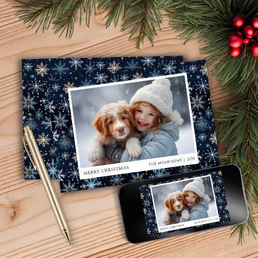 Blauwe Sneeuwvlok Foto Christmas Kaart