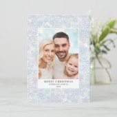 Blauwe sneeuwvlok Foto Kerstmis Feestdagenkaart (Staand voorkant)