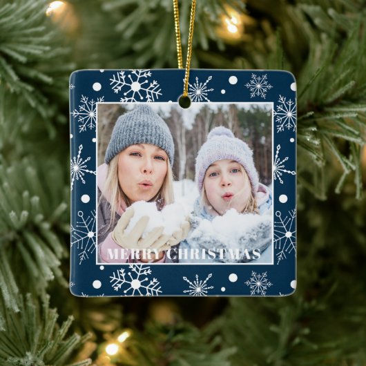 Blauwe Sneeuwvlok Fotonaam Kerstmis Ornament (Boom)