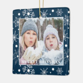 Blauwe Sneeuwvlok Fotonaam Kerstmis Ornament (Links)