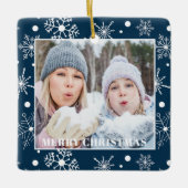 Blauwe Sneeuwvlok Fotonaam Kerstmis Ornament (Voorkant)
