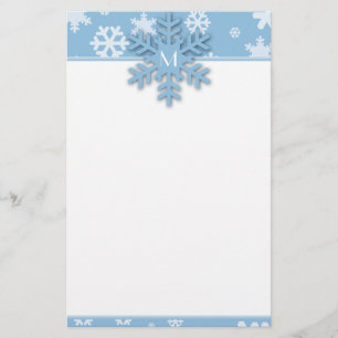 Blauwe Sneeuwvlok Grens met Monogrammed Sneeuwvlok Briefpapier