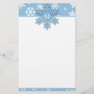 Blauwe Sneeuwvlok Grens met Monogrammed Sneeuwvlok Briefpapier