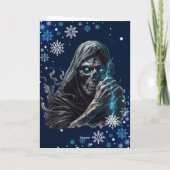 Blauwe sneeuwvlok Grim Reaper Grappige Horror Kers Kaart (Achterkant)