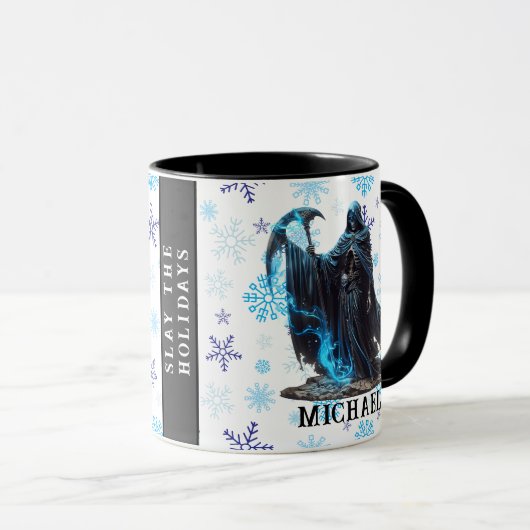 Blauwe sneeuwvlok Grim Reaper Grappige Horror Kers Mok (Voorkant rechts)