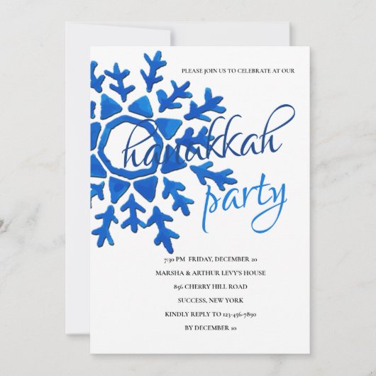 Blauwe Sneeuwvlok Hanukkah Feest Uitnodiging (Voorkant)