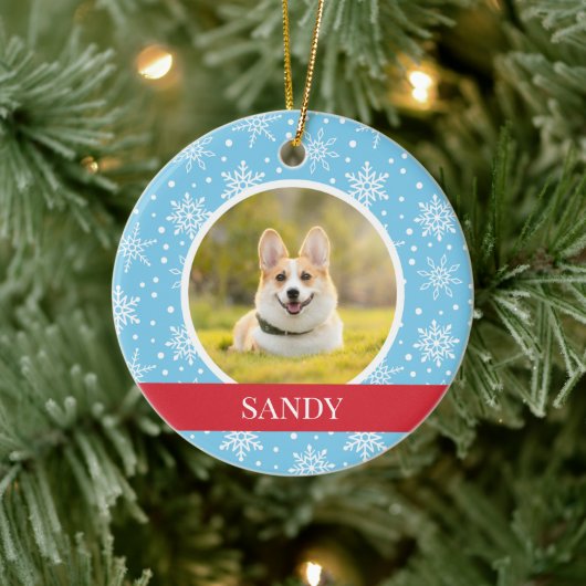 Blauwe sneeuwvlok hond keramisch ornament (Boom)