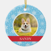 Blauwe sneeuwvlok hond keramisch ornament (Voorkant)