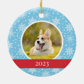 Blauwe sneeuwvlok hond keramisch ornament (Achterkant)