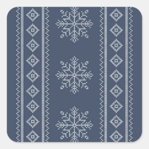 Blauwe sneeuwvlok kerst ambachtelijke ontwerp vierkante sticker