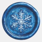 Blauwe Sneeuwvlok Kerst Faux Was Ronde Sticker (Voorkant)