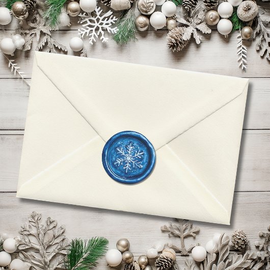 Blauwe Sneeuwvlok Kerst Faux Was Ronde Sticker