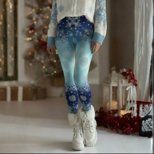 Blauwe Sneeuwvlok Kerst Leggings