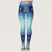 Blauwe Sneeuwvlok Kerst Leggings (Voorkant)