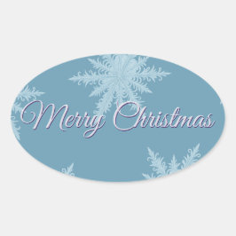 Blauwe Sneeuwvlok Kerst  Ovale Sticker
